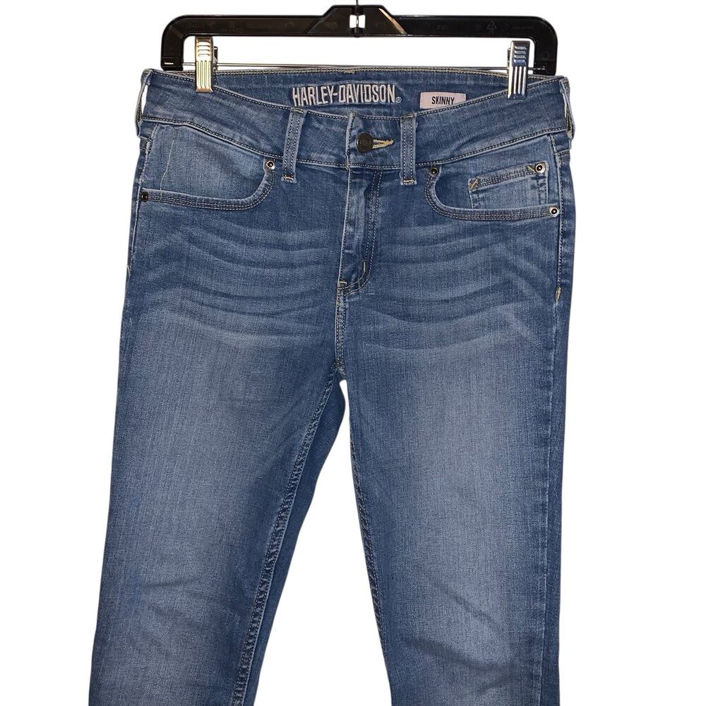 Harley Davidson SKINNY Womens 28 Blue Motorcycle Rider Biker Jeans - Picture 4 of 7
